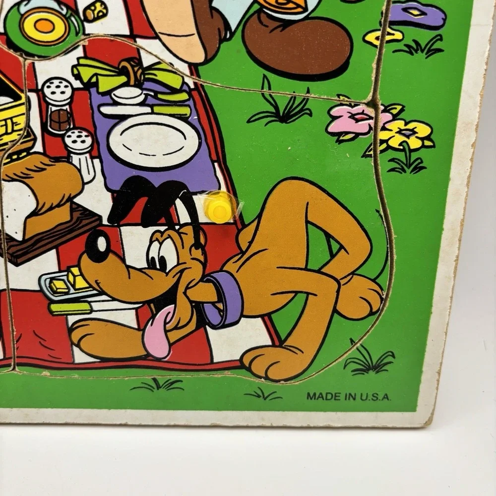 Vtg Playskool Wooden MickeyMinnie PlutoDonaldPuzzle Walt Disney 6 Peg Pieces USA